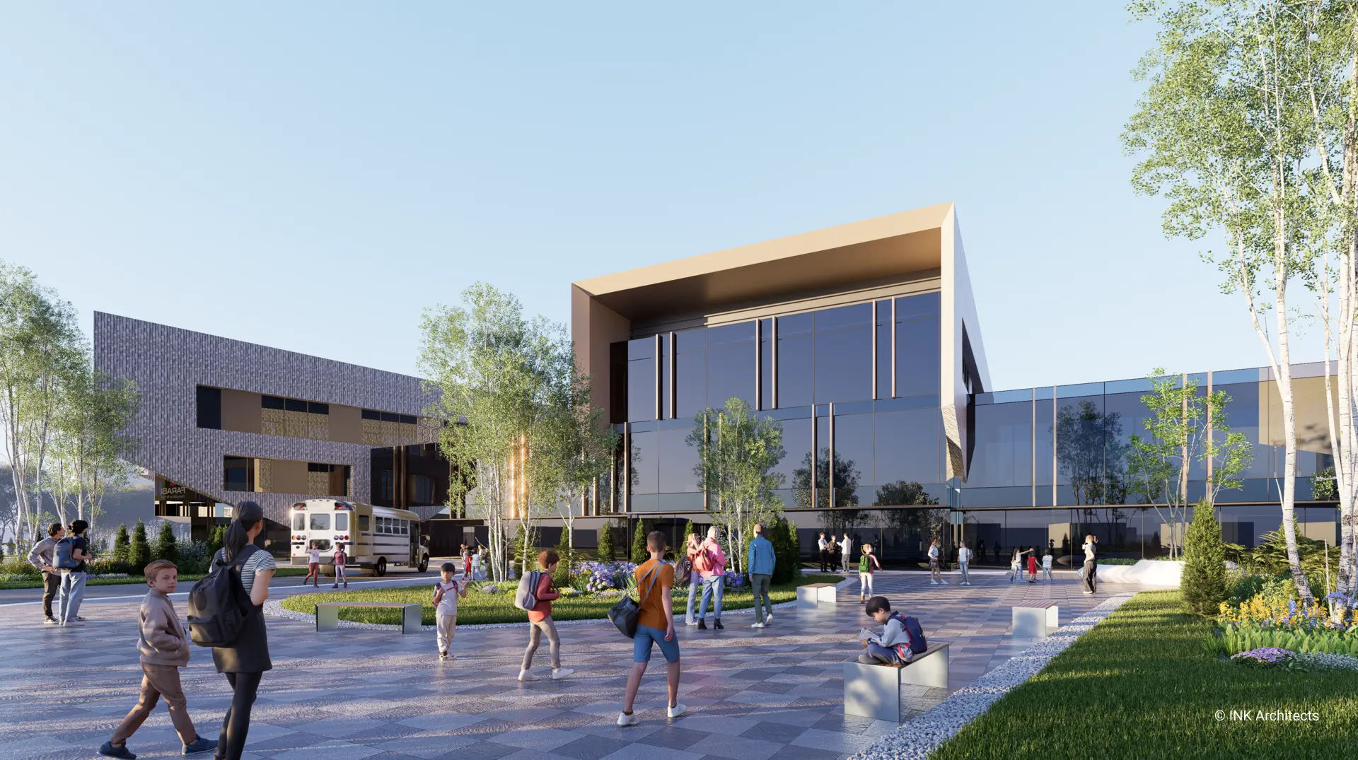 Architectural design concept of the Astana Faraby School 660. Building design services. Architectural bureau INK Architects